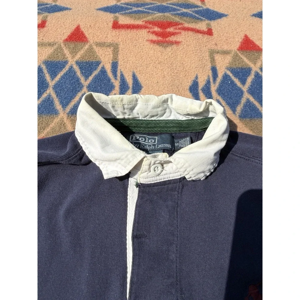Polo Ralph Lauren Big Pony Rugby 90s Elbow Patch #2 Men's Small‎ Navy Blue
